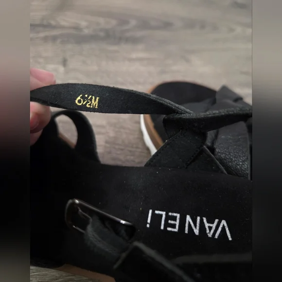 Vaneli Womens Black and Brown Wedge Sandals Size 6.5 - Picture 5 of 5